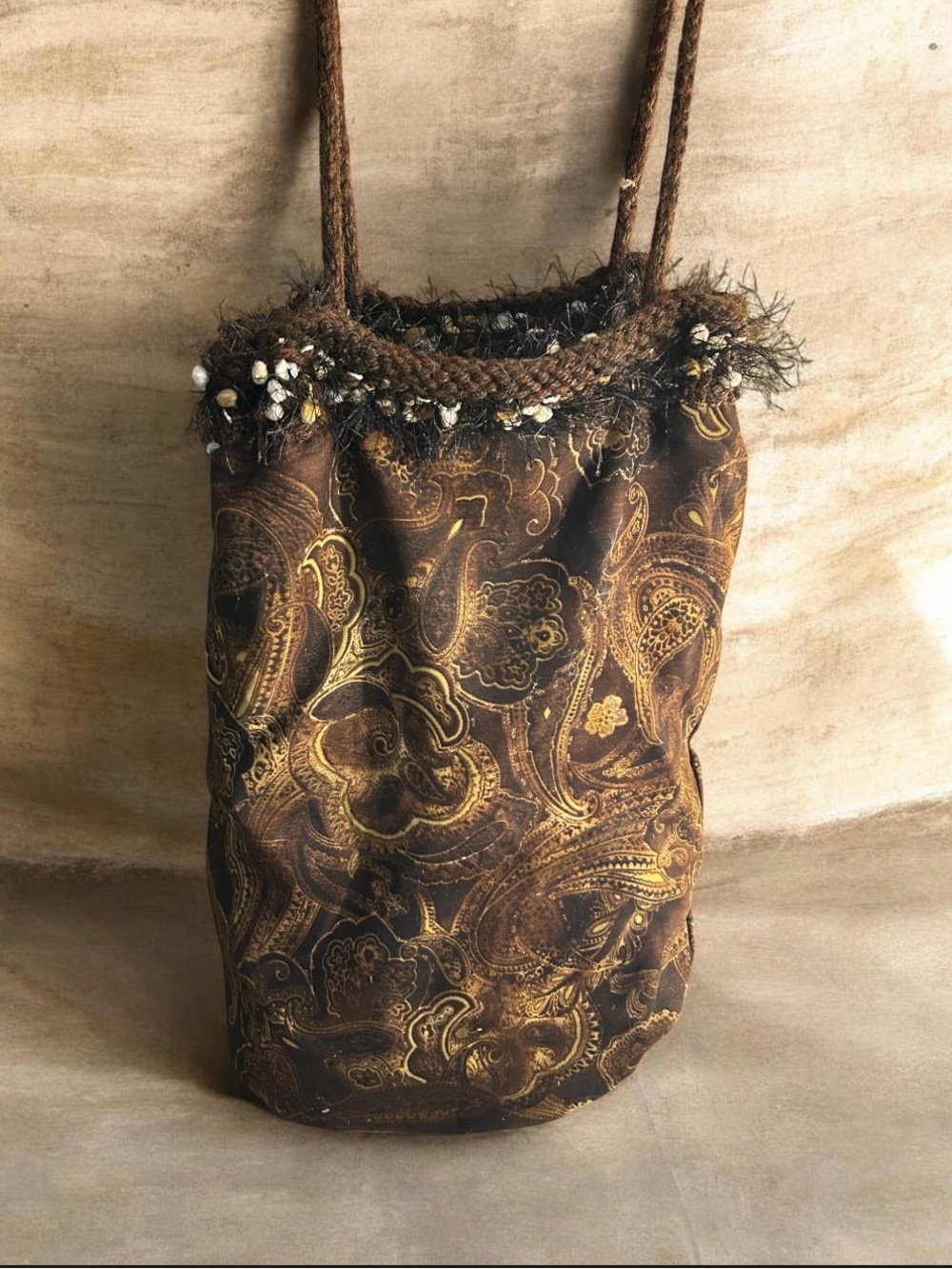 Handmade Beautiful Knit Reversible Purse Bag Brown Colors